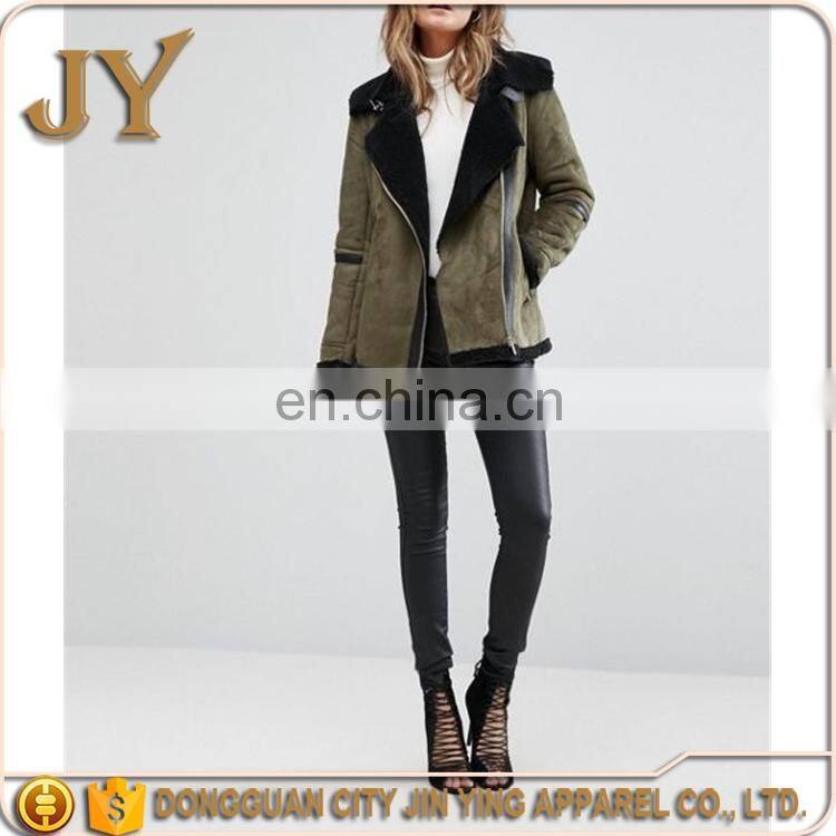 Hot Selling Winter Apparel in America Wholesale OEM Service Women Khaki Faux-suede Jackets JYABC048