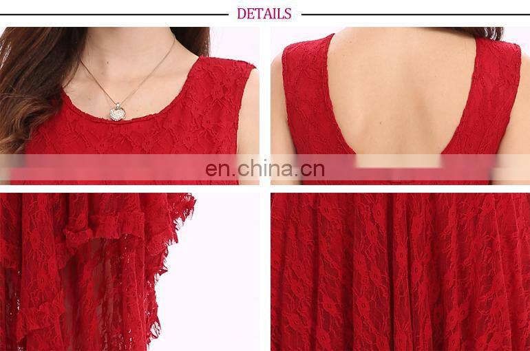 Fashion Hot Sale Red Elegant Tunic Women Lace Dress With Halter