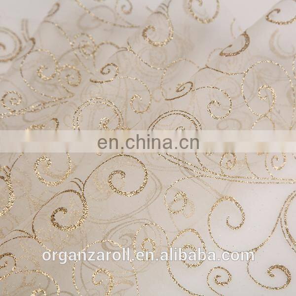 2015 fashion design decorative golden glitter organza fabric