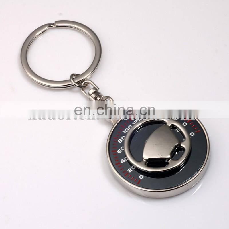 Laser Engraved Custom Car Logo Metal Steering Wheel Key Chain with table