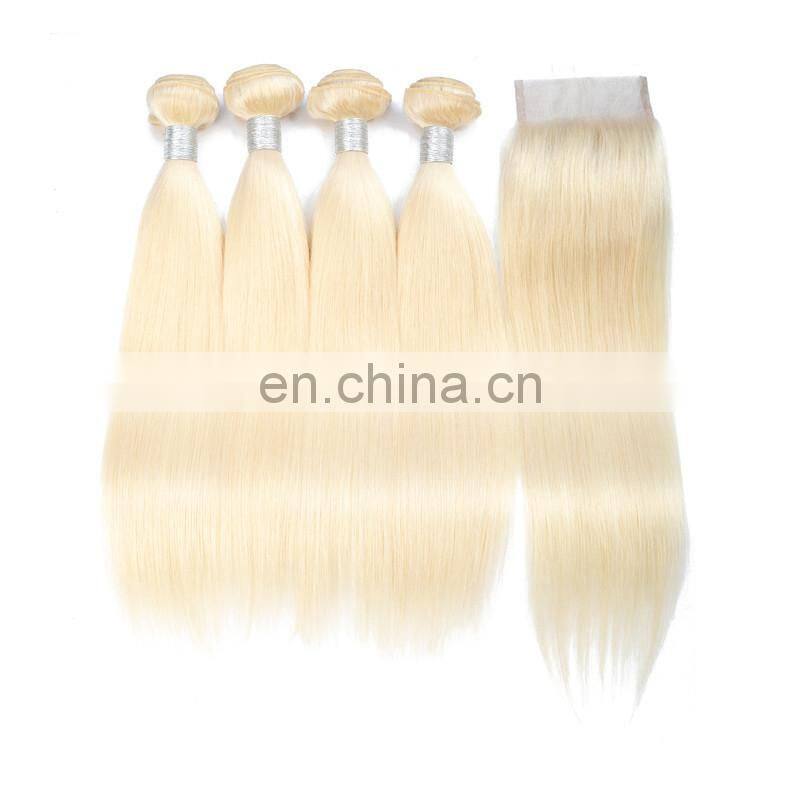 brazilian blond 613 human hair bundles with closure cuticle aligned hair