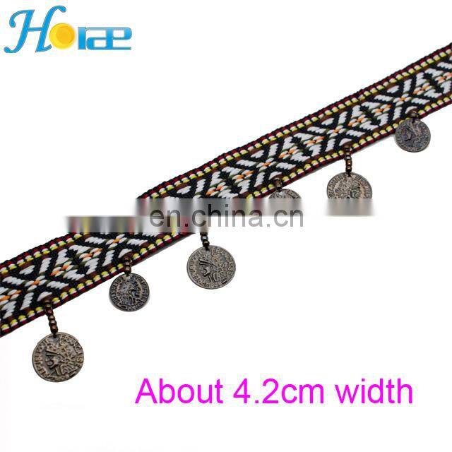 Wholesale 4cm width multicolor beaded tassel trim tassel coin fringe trim