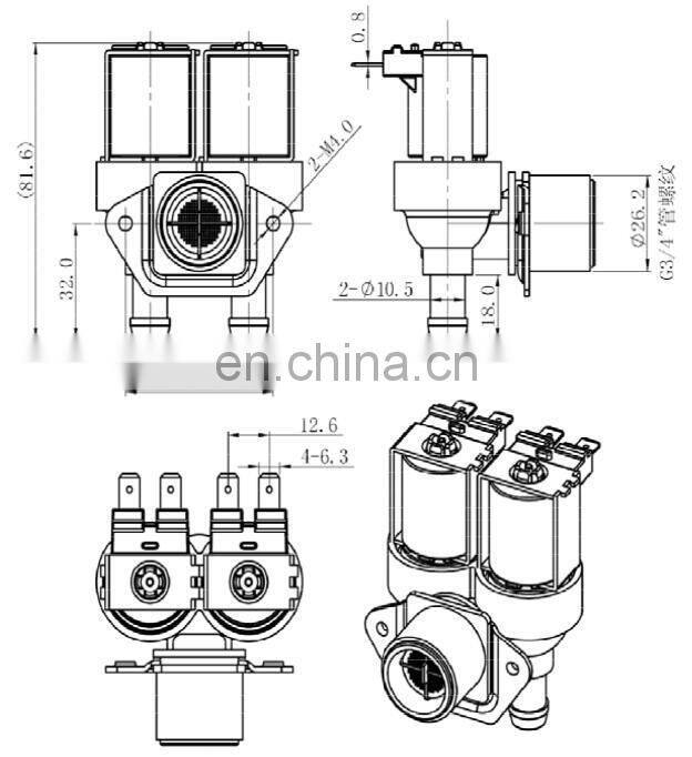 2 way vertical type PA Inlet water valve G3/4" x 12mm 24V 12V DC Plastic washing machine valve