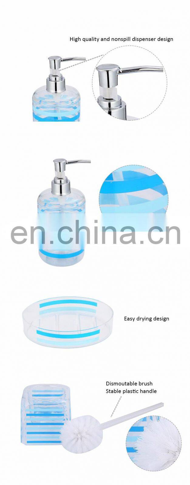 Guangzhou Supply Modern 5pcs Plastic Square Shape Complete Bathroom Hardware Set
