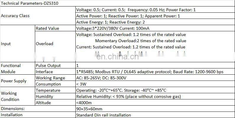 Three Phase Power Meter Smart RS485 Modbus Din Rail Kwh Meter