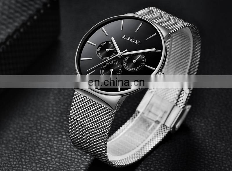 Top Brand LIGE Watches Men Super Slim Mesh Stainless Steel Luxury Casual Quartz Clock Ladies Wristwatch Relogio Feminino