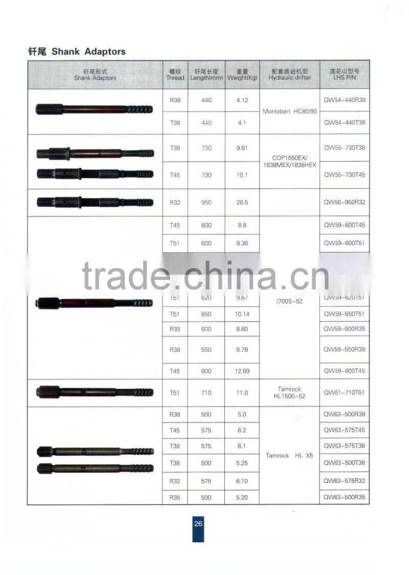 mining drilling Shank adaptor R3212, R25 R28 T45 T51