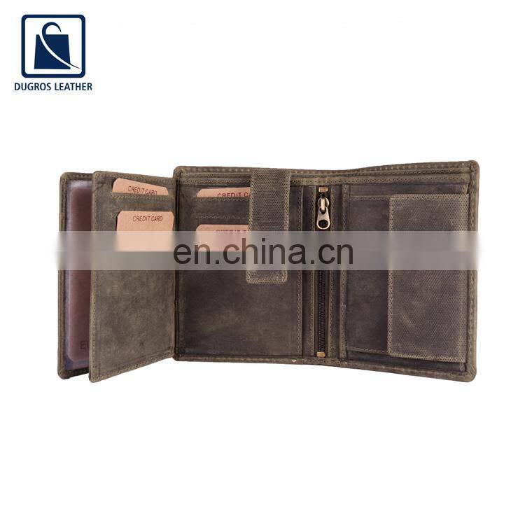 Stylish Look Modern Design Open Closure Type Men Genuine Leather Wallet/ Leather Wallet for Men with Buff Antique Fitting