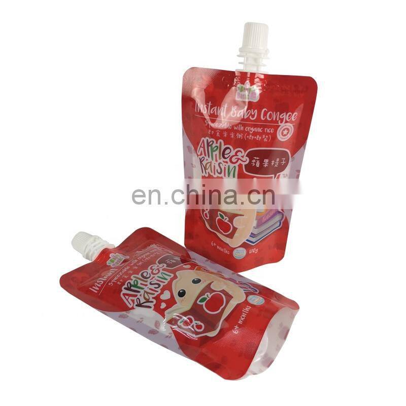 Juice packaging shaped pack 125ml custom liquid stand up spout pouches plastic food grade aluminum foil doypack