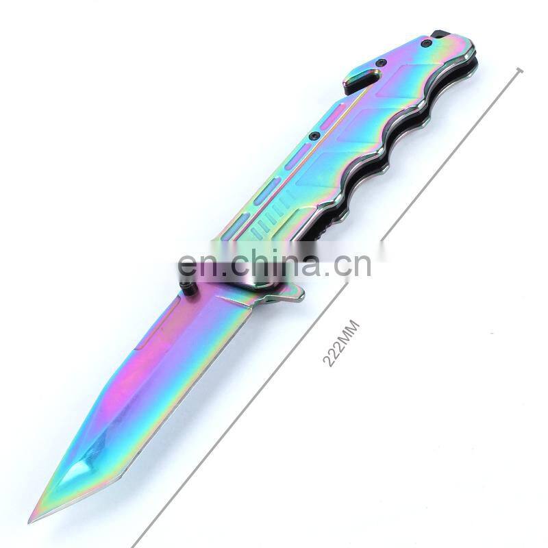 Blue peptide Handle Outdoor Survival Rescue Stainless Steel Folding Pocket Knife with Seatbelt Cutter