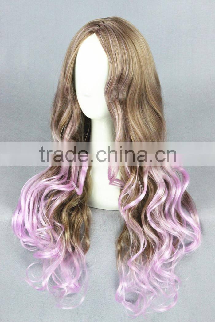 High quality wholesale 80CM long wave purple brown lolita style synthetic hair cosplay party women wig