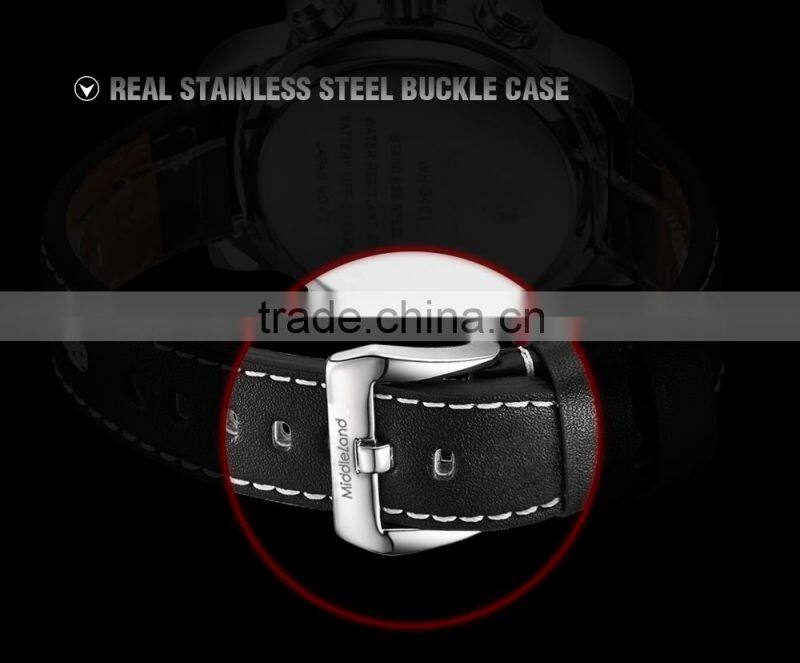 2015 new genuine soft leather watchband MIDDLELAND brand famous original Japan Miyota 2035 quartz movement 1 year guarantee