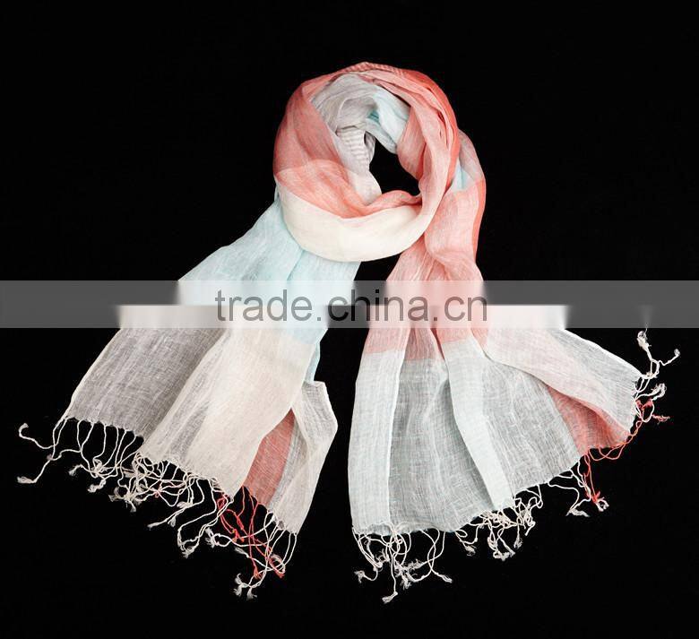 Winter Autumn Fashion Checked Plaid Striped Woven Cotton Linen Woman Scarf With Tassel