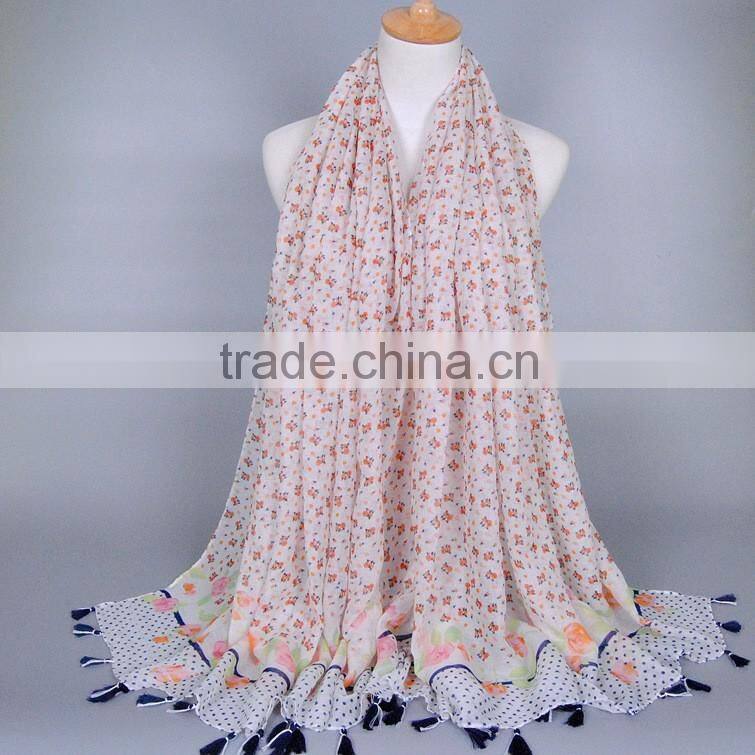 Latest Viscose Tassel Floral Printed Long Muslim Islamic Scarf