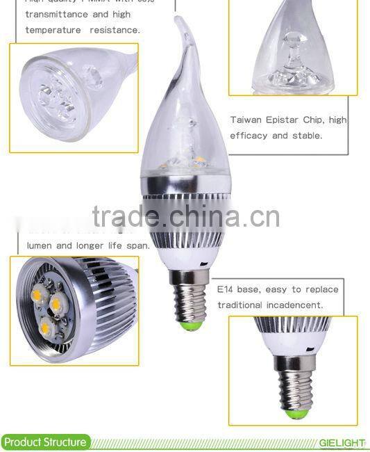 CE pure aluminum lamp body 3w 4w 5w e14 led candle light