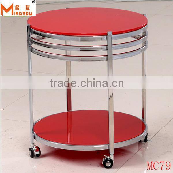 living room glass top round chromed leg end table