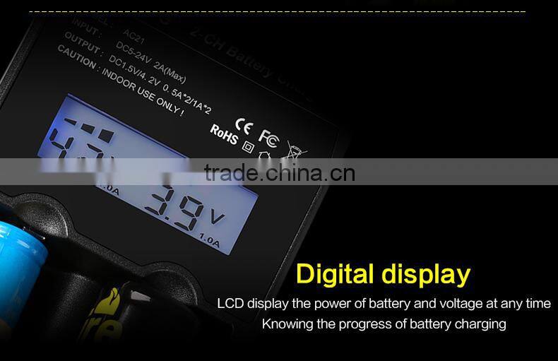 SupFire multifunction two 2*Li-ion battery charger with HD LCD display