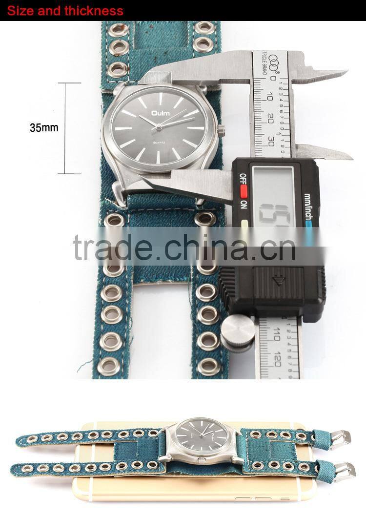 2015 Oulm large wristwatches, fashion denim jewelry watch, quartz watch made in china