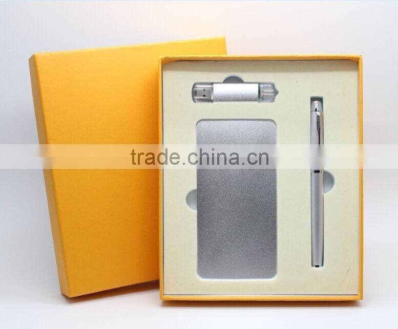 Charging Gift Set with Power Bank USB Flash Drive Ballpoint Pen Business Promotional Gift For Traveling Can Custom Logo on Item
