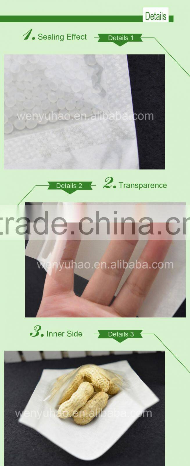 custom made clear food grade Three side sealed white paper bag for grocery food wholesale