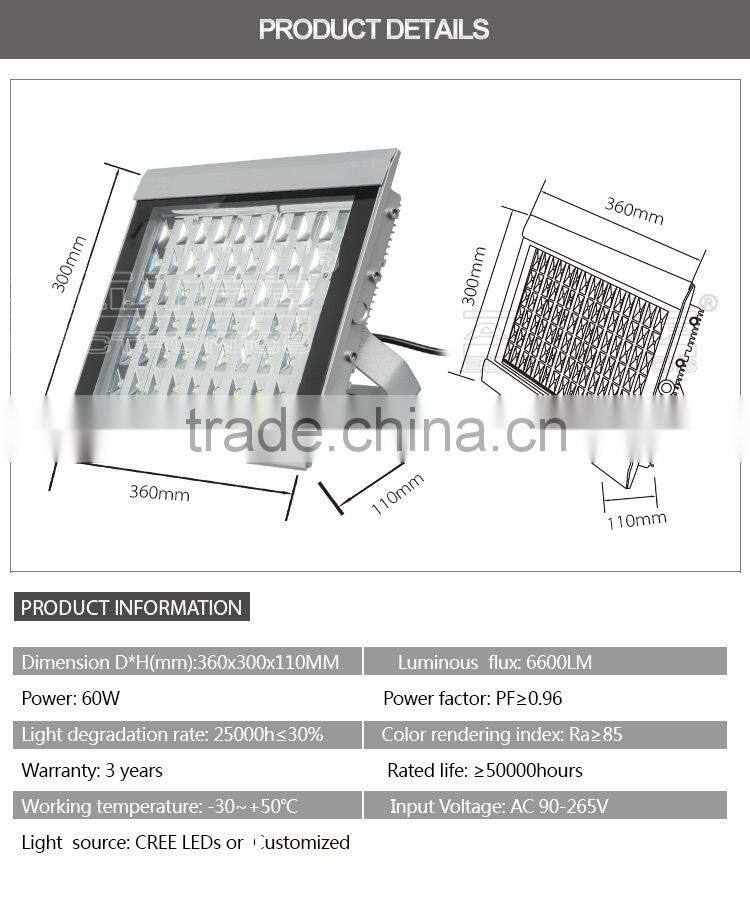 High lumen IP67 waterproof bridgelux cob 60w flood light fixture