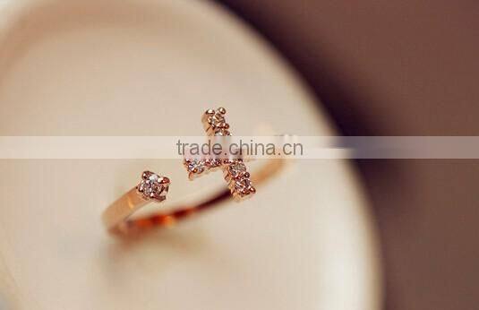 Wholeslae exquisite diamond zircon adjustable alloy cross ring