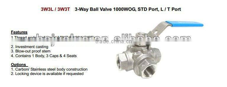 3 way ball valve, Stainless Steel Ball valve Floating ball valve
