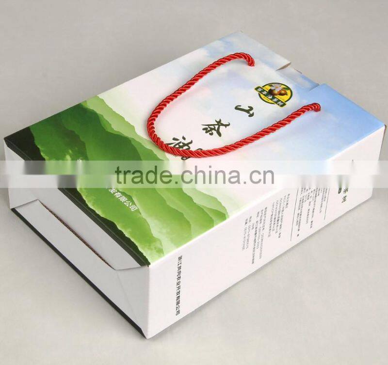Corrugated paper packaging box for China tea-seed oil packing box with nylon string