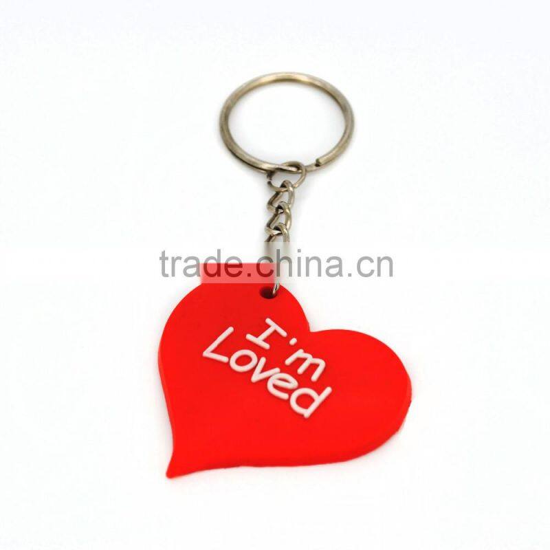 Customize 3D logo Soft/Silicone/Rubber love shape keychain for accessory