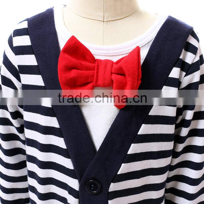 New arrival boutique wholesale unisex one piece navy stripe baby overall romper long sleeves
