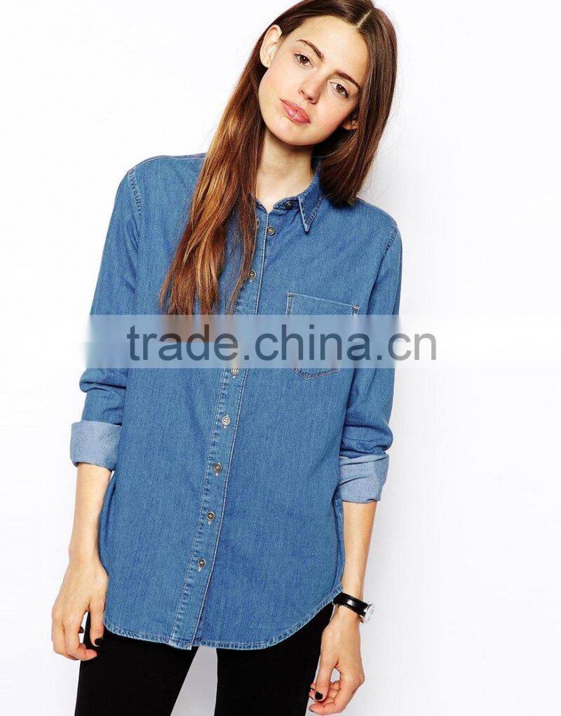 vintage washed long sleeves ladies jean shirt JXF083