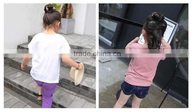 Korean New Style Hollow Collar Printing Letters Girl Plain T-shirts for Children