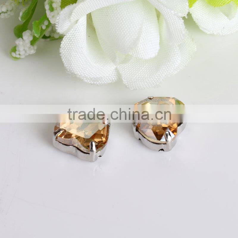 machine cut peridot green color heart shape sew on crystal stone in claw for women dresses