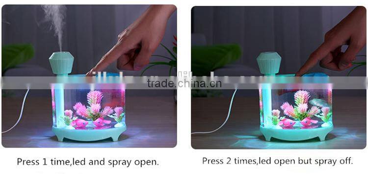 New arrival 3 in 1 usb mini humidifier night light fish tank mist diffuser for home office