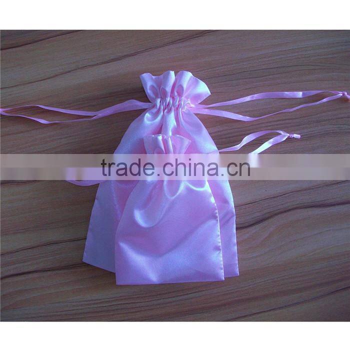 Pink Satin Drawstring Bags Embellished with Pink Ribbon and Bow - Wedding Bags, Gift Bags, Jewelry Bags