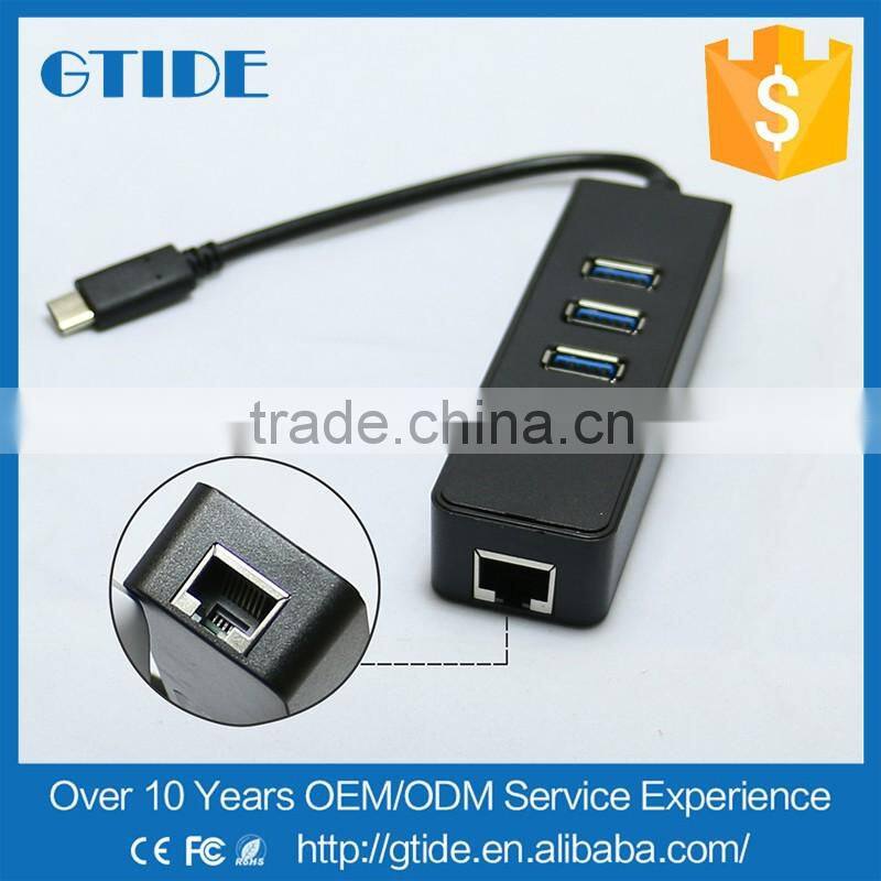 3 in 1 USB 3.1 Type C Male to Female 3 Port USB 3.0 Hub with RJ45 100M Gigabit Ethernet Network Lan Port Adapter for Macbook