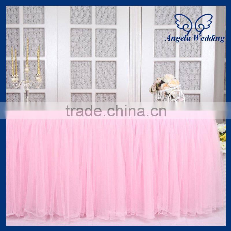 SK005H New arrival 2015 beautiful bridal ruffled wedding pink tulle table skirt
