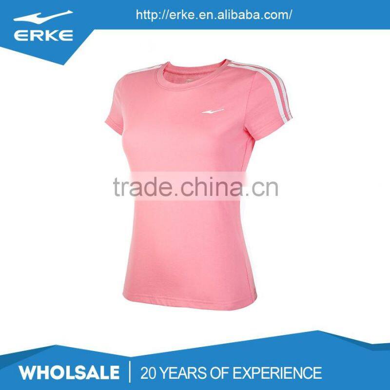 ERKE wholesale brand quick dry plain color womens o neck sports polyester t shirt