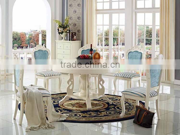 Elegant white dining room sets european style wood carved dining table chairs