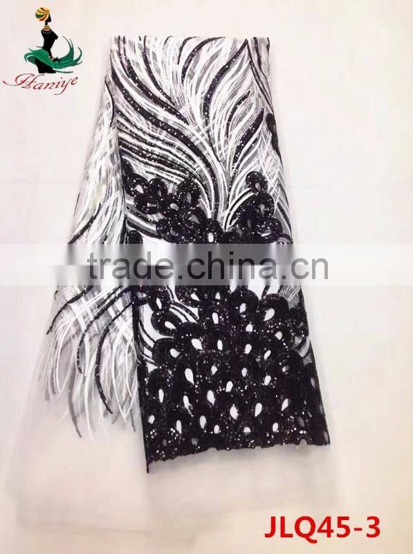 JLQ45 white lace embroidery fabric wholesale,african tulle lace fabrics voile lace embroidery fabric with sequins