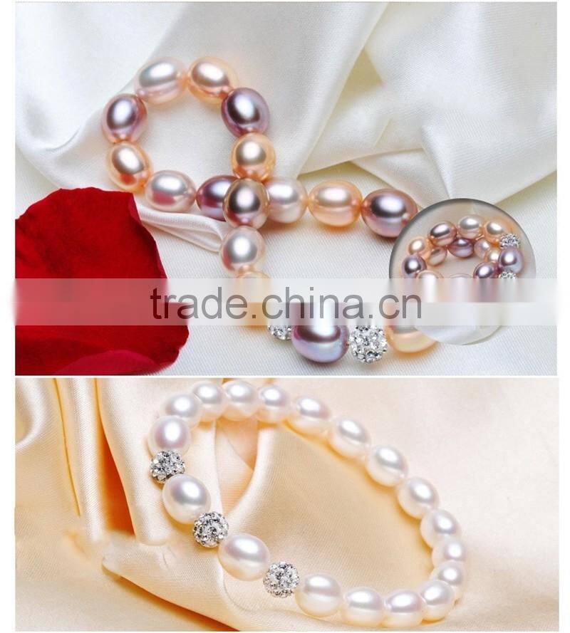 2016 Charm Bracelet Pearl Jewelry Natural Freshwater Pearl Crystal Balls Drop Water Pearl Bracelet For Women