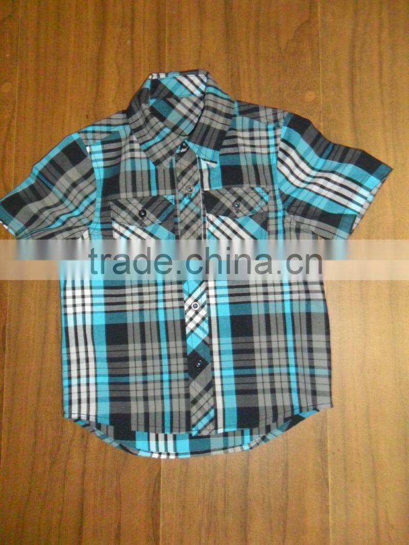 hot sale new style hawaiian fashion boy's summer short wide sleeve plaid shirt