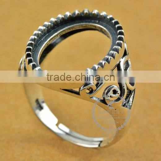 13*17.8mm 925 sterling silver antiqued silver vintage style oval saw tooth bezel ring base blank supplies DIY findings 1223073