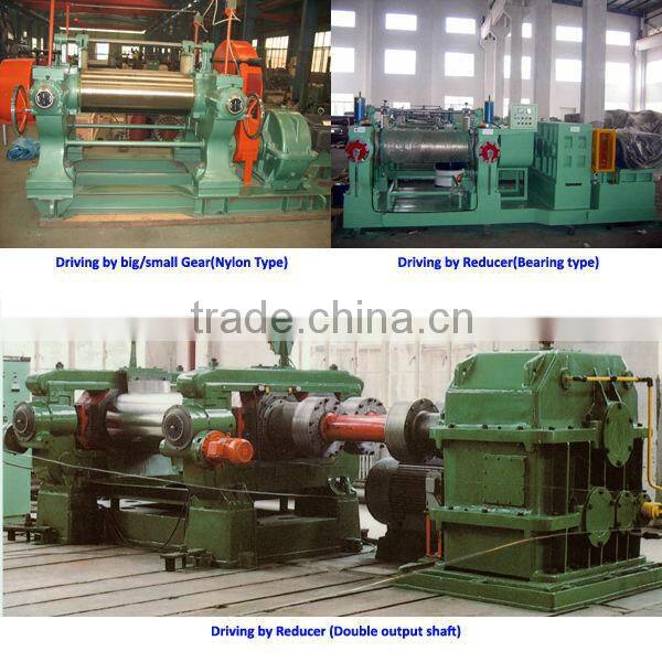 two-roll rubber mixing mill with stock blender