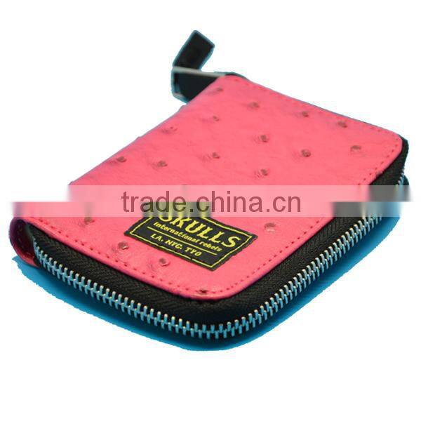 2015 fashion oostrich leather zipper wallet
