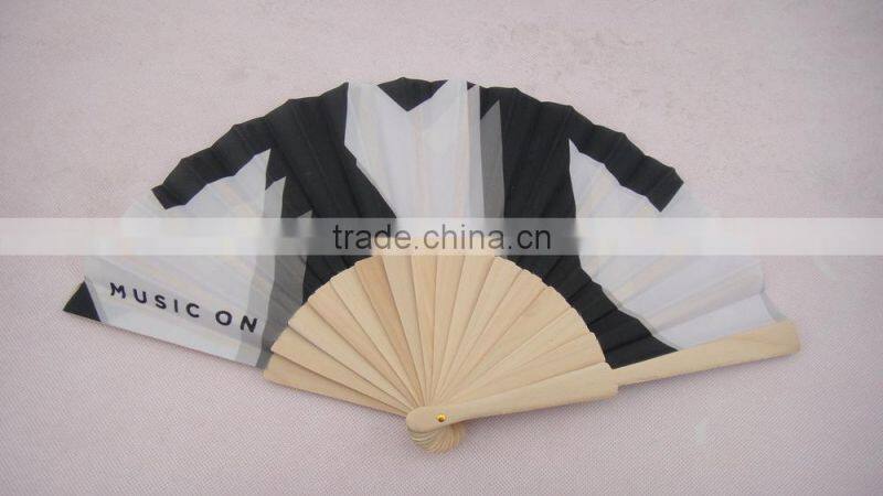 chinese fabric folding hand fans with wooden handle