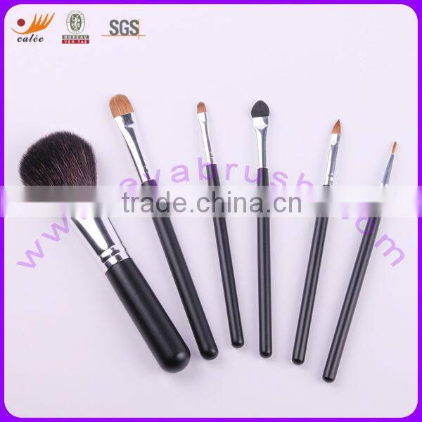 Cosmetic brush set of 6-piece,made of aluminum ferrule and wooden handle