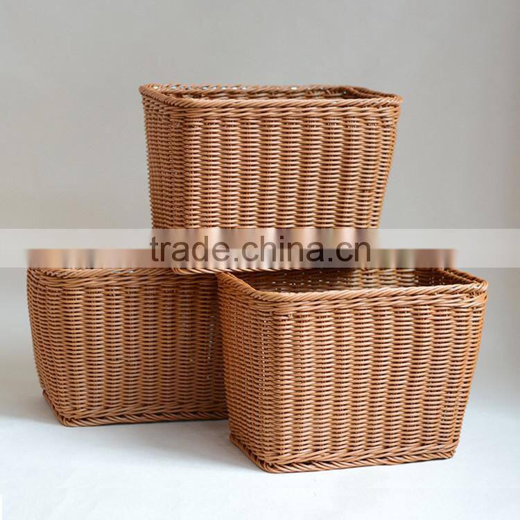 Simple design PE wicker hand woven rectangular shape bathroom dirty clothes basket