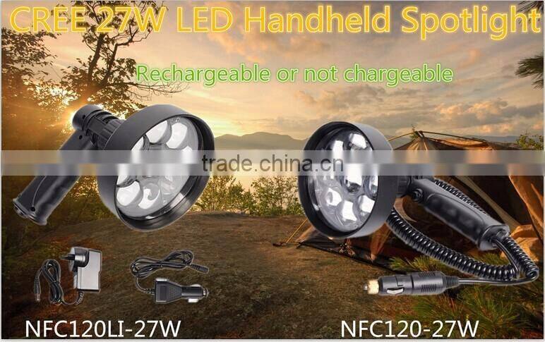 Aluminum alloy head CREE 27W LED rechargeable handheld spotlight fox lamping security torch 2200lm
