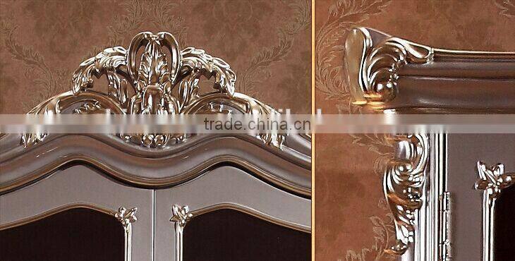 Luxury European Style Bookcase, New Classic Silver Hand Carved Bookshelf, Simple Design Wooden Book Cabinet (BF01-ML015)
